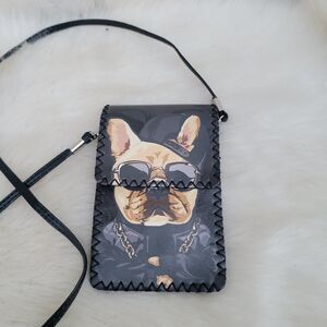 Faux leather french bulldog cell phone crossbody bag